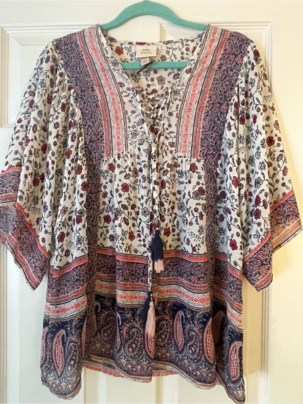 Knox Rose Cream Tunic with Navy and Rust Floral Print